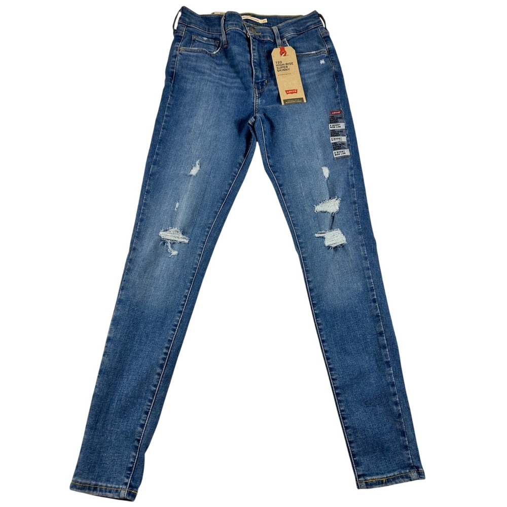 Levi's 720 High Rise Super Skinny Jeans Womens 26x28 Short Stretch Distressed